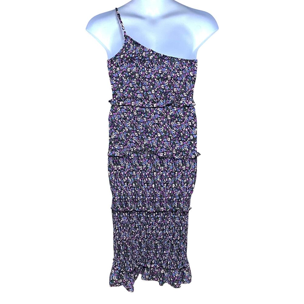 Pretty Garden One Shoulder Midi Dress M Dark Floral Coquette Ruffle Bodycon NWT - Picture 6 of 9